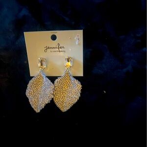 Rhinestone leaf earrings